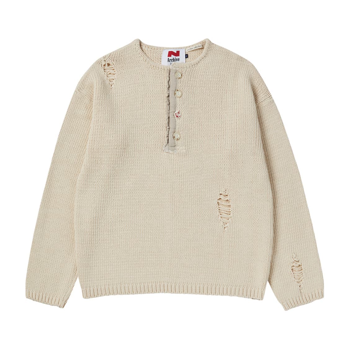 비욘드클로젯 아카이브 헤비 웨이트 코튼 데미지 디테일 헨리넥 니트 상품이미지3