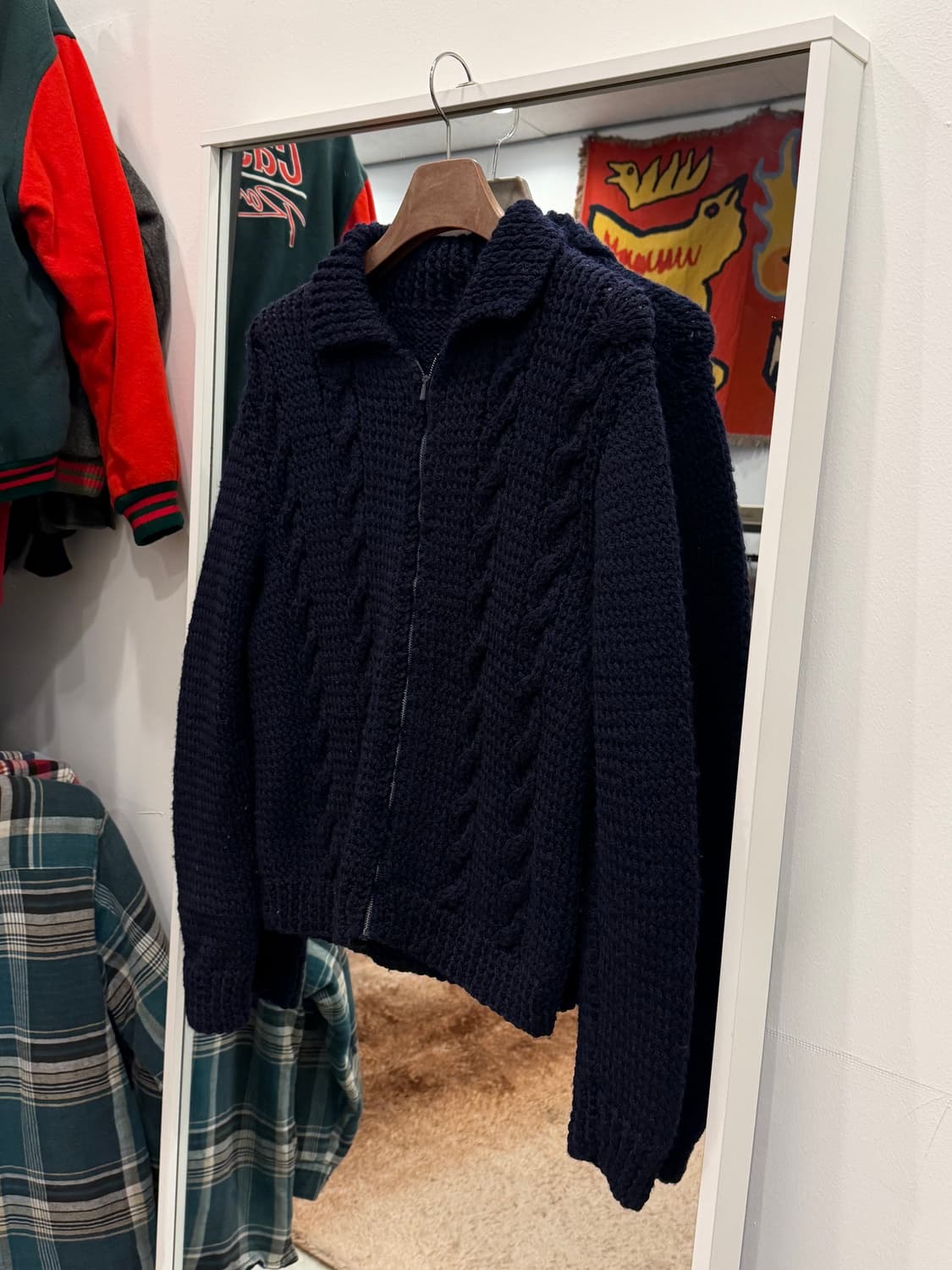 70s Vtg 빈티지 케이블 울 니트 집업 상품이미지1