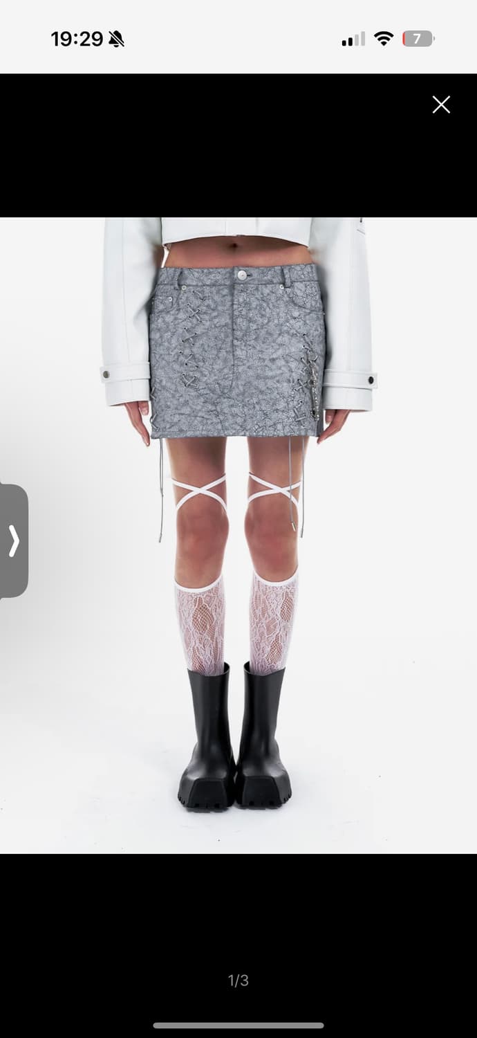 엘이이와이 아일렛 스커트 EYELET MINI SKIRT GRAY 상품이미지1