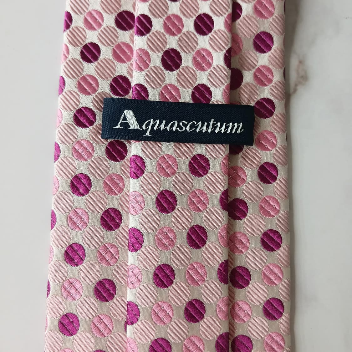 아쿠아스큐텀 실크 핑크 도트 패턴 넥타이 9.2cm S~A+등급 E916 상품이미지9