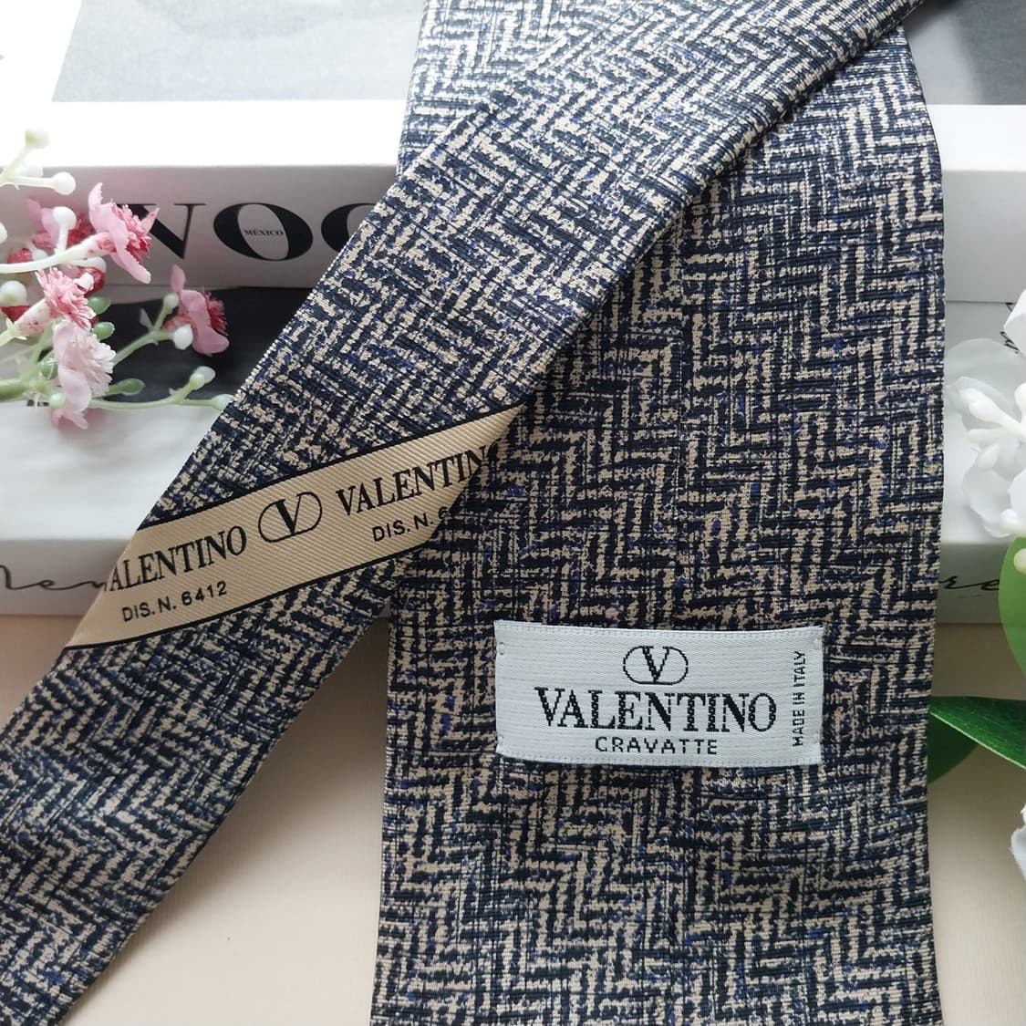 발렌티노 실크 베이지 자카드 패턴 넥타이 9.9cm A+등급 K2194 상품이미지5