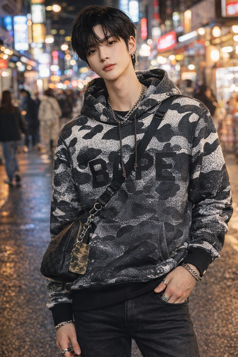 BAPE 베이프 블랙 그레이 카모 로고 후디 상품이미지1