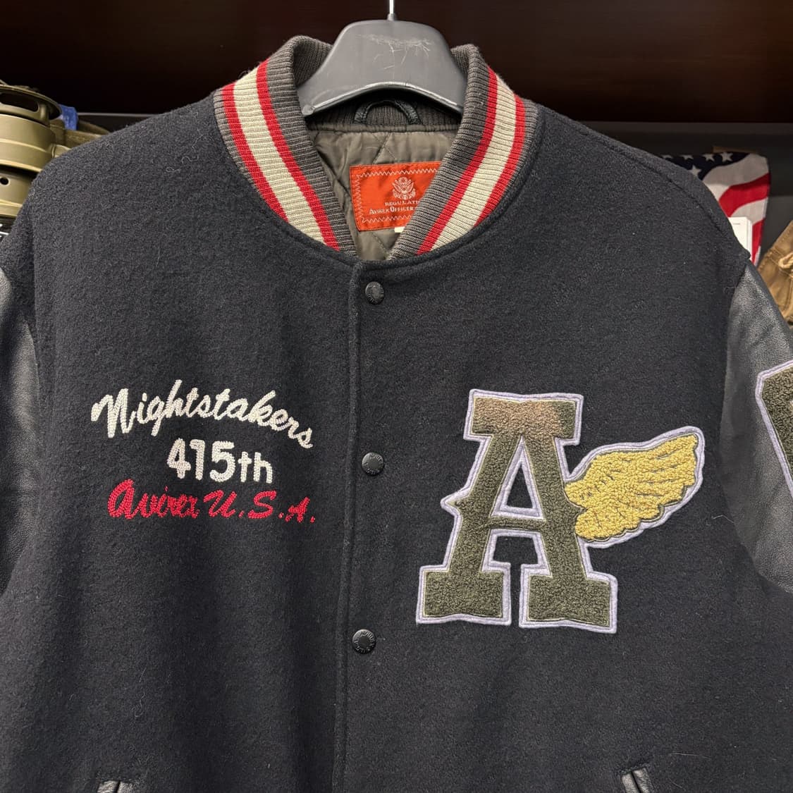 90s 아비렉스 나이트스태커즈 엠브로이드 레더 바시티자켓 N453 상품이미지3