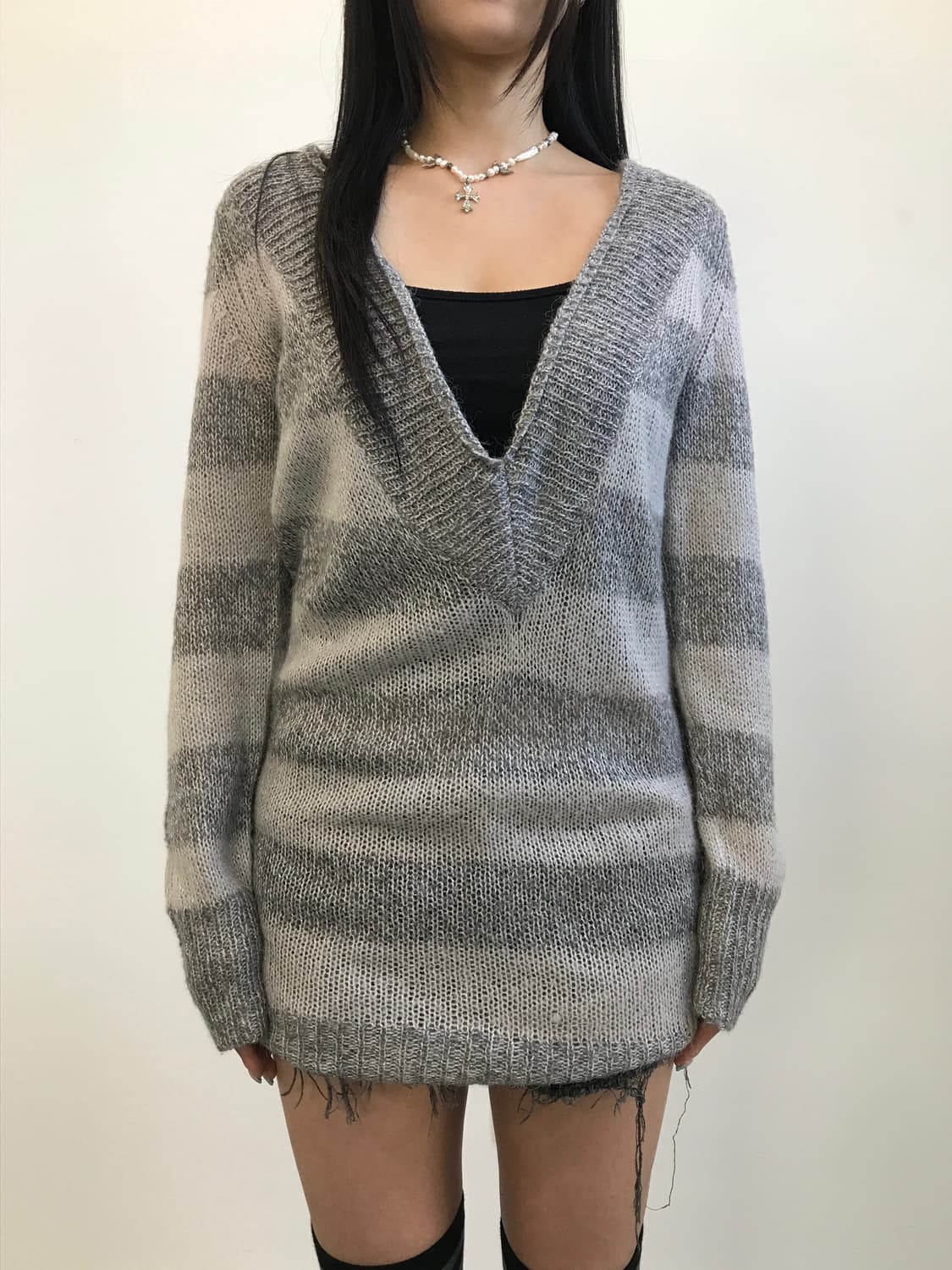 Jpn Y2k Acrylic Striped V-Neck Knit 상품이미지2