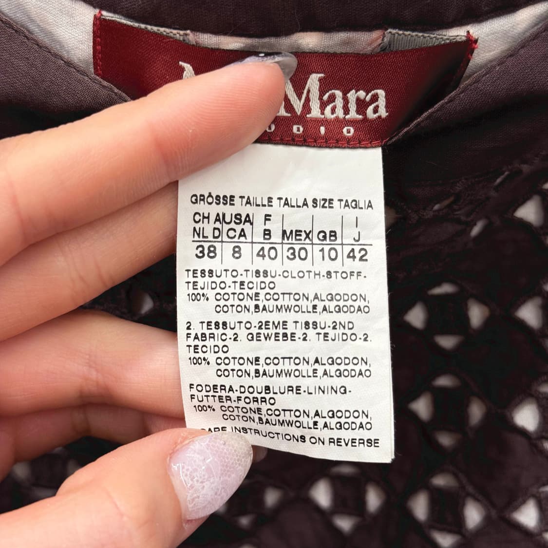 막스마라 스튜디오 슬리브리스 원피스 펀칭 레이스 디테일 다크브라운 상품이미지8