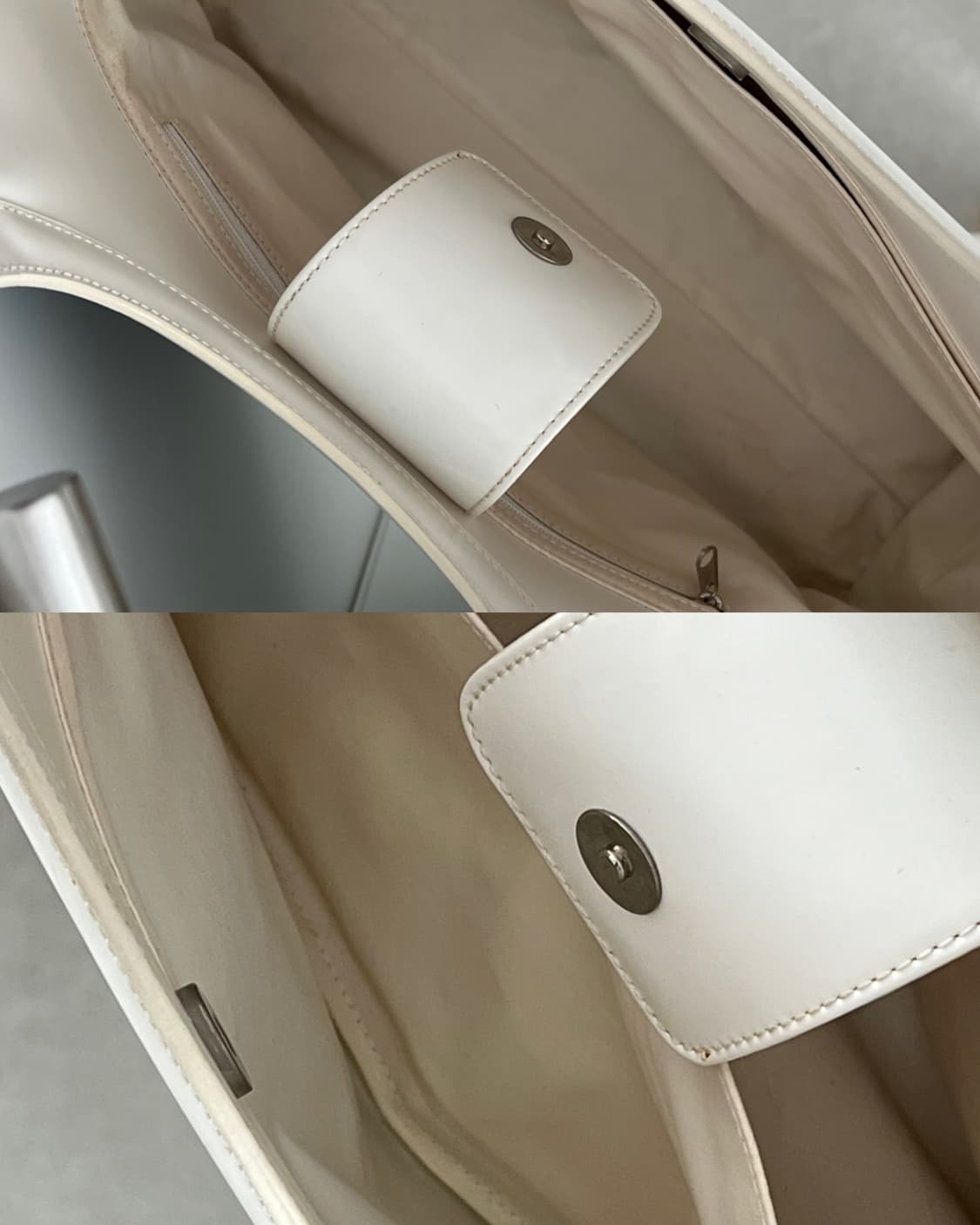 쿠레쥬 블랙 앤 화이트 링 핸들 토트백 꾸레쥬 상품이미지4