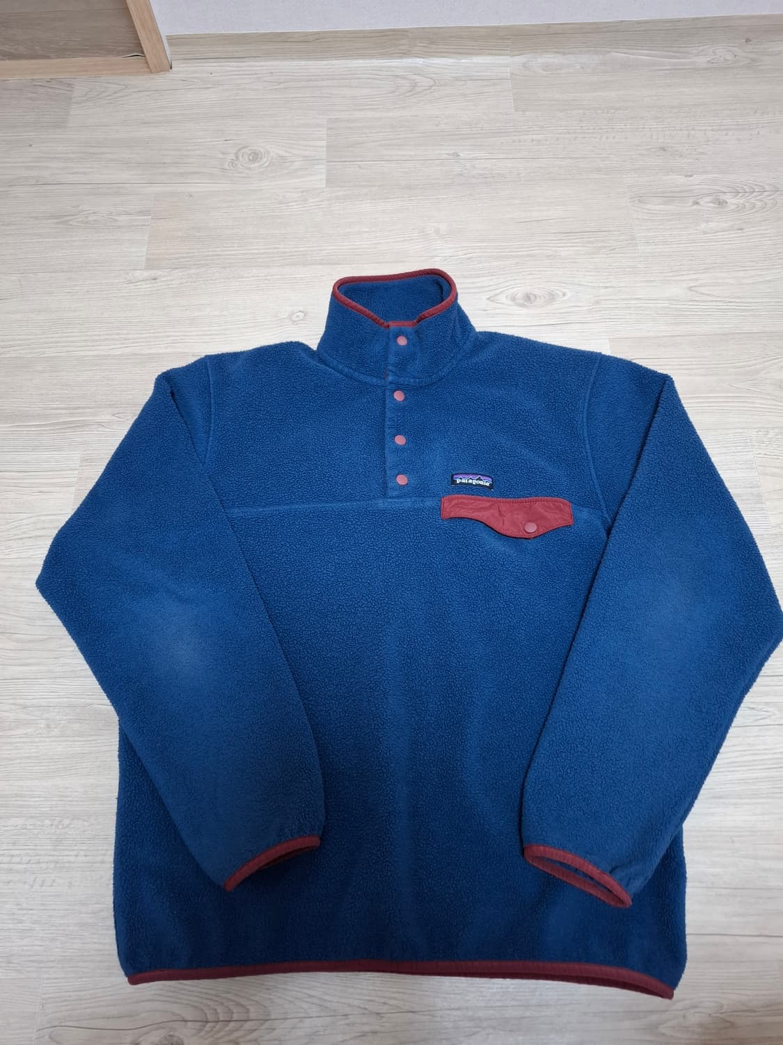M 파타고니아 신칠라 슬레이트 블루/오렌지 플리스 풀오버 스냅티 상품이미지1