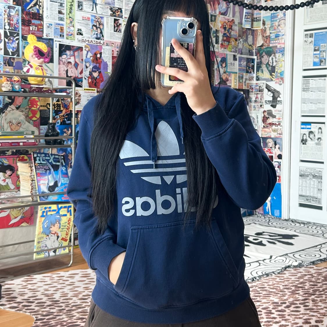 아디다스 네이비 빅 트레포일 후드티 상품이미지2