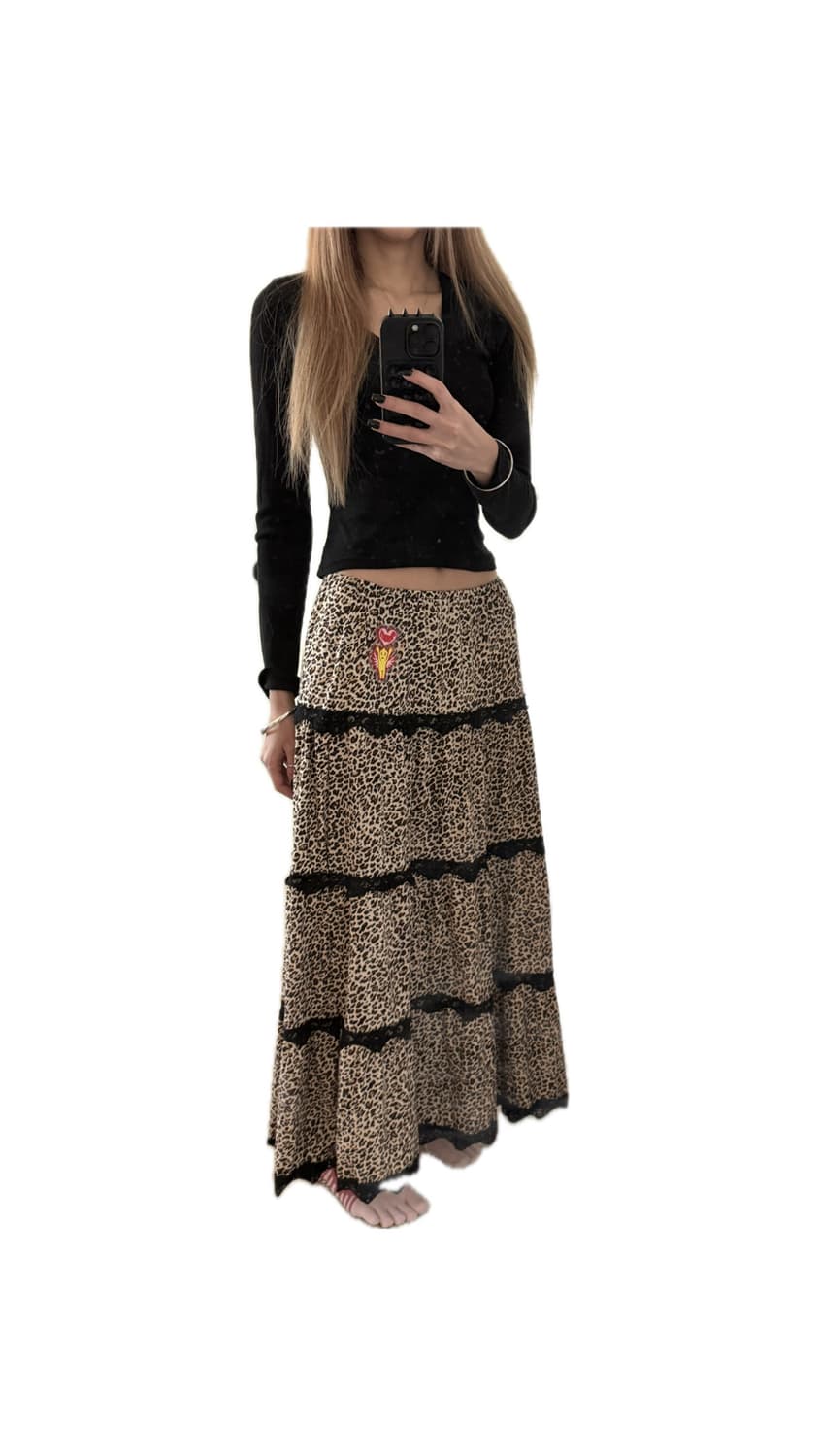 omighty logo long skirt leopard 상품이미지1