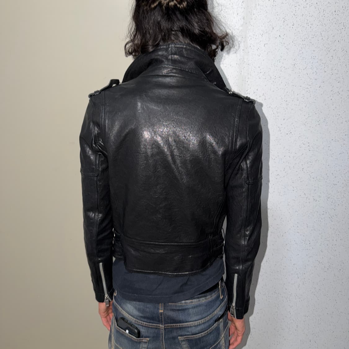 슬림 하이넥 바이커 레더 자켓 상품이미지2