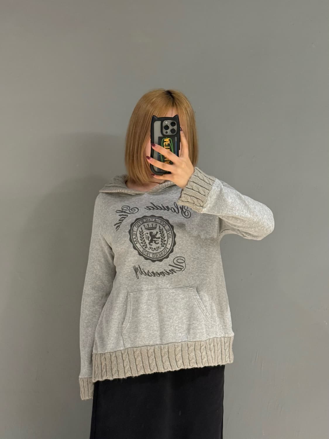 Kawaii knit layered lettering hoodie 상품이미지1