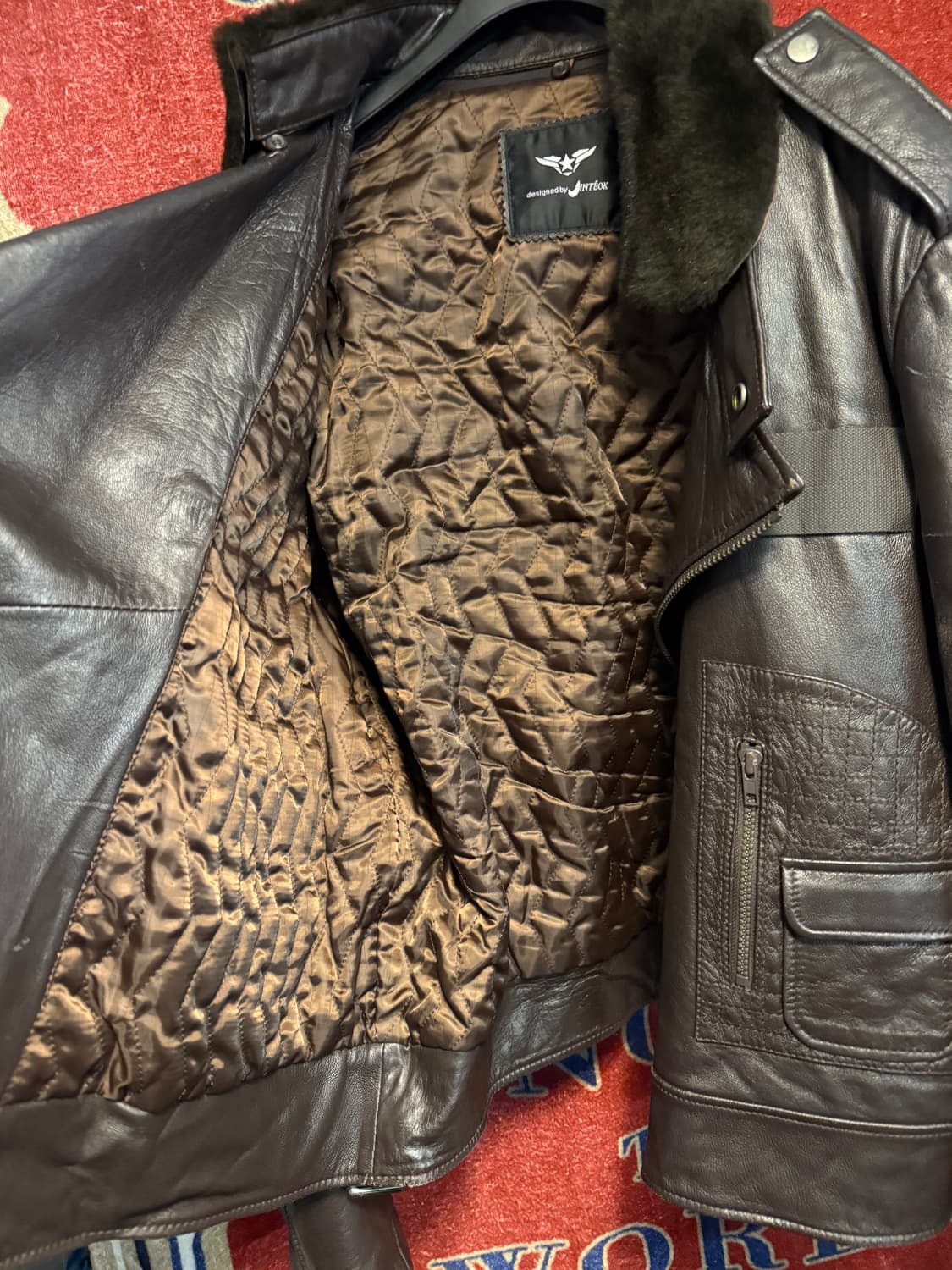 Designed by JINTEOK 진태옥 퍼카라 레더 플라이트 자켓  상품이미지3