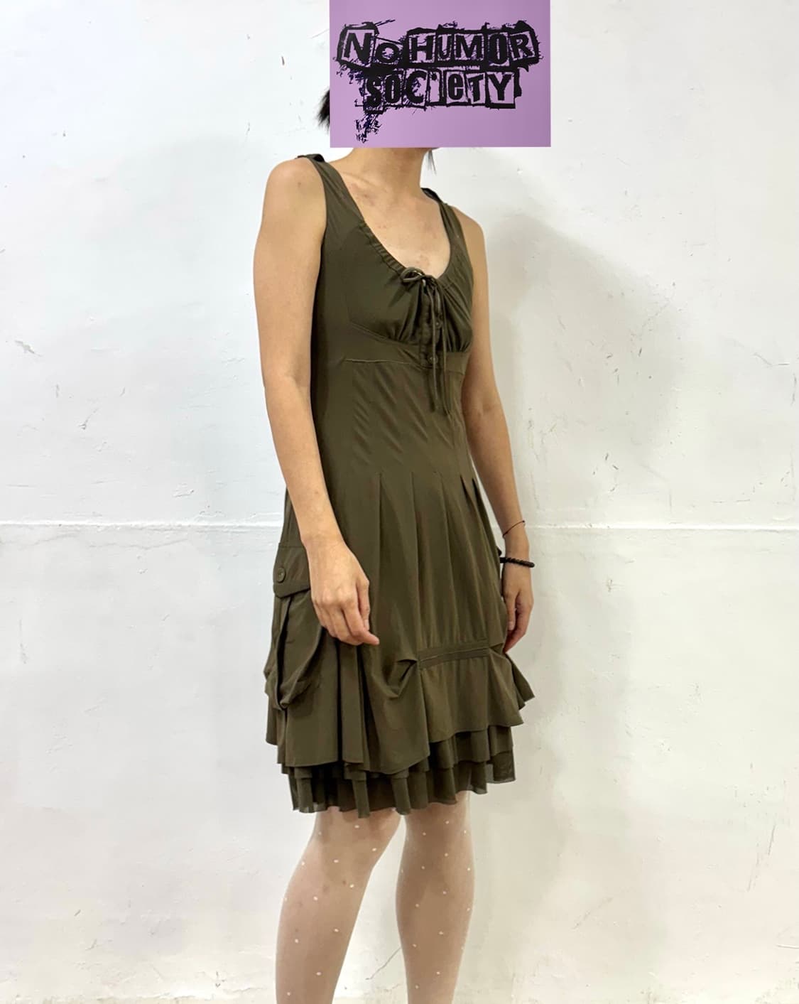 Eva Kayan 카키 카고 슬리브리스 미디 드레스 상품이미지2