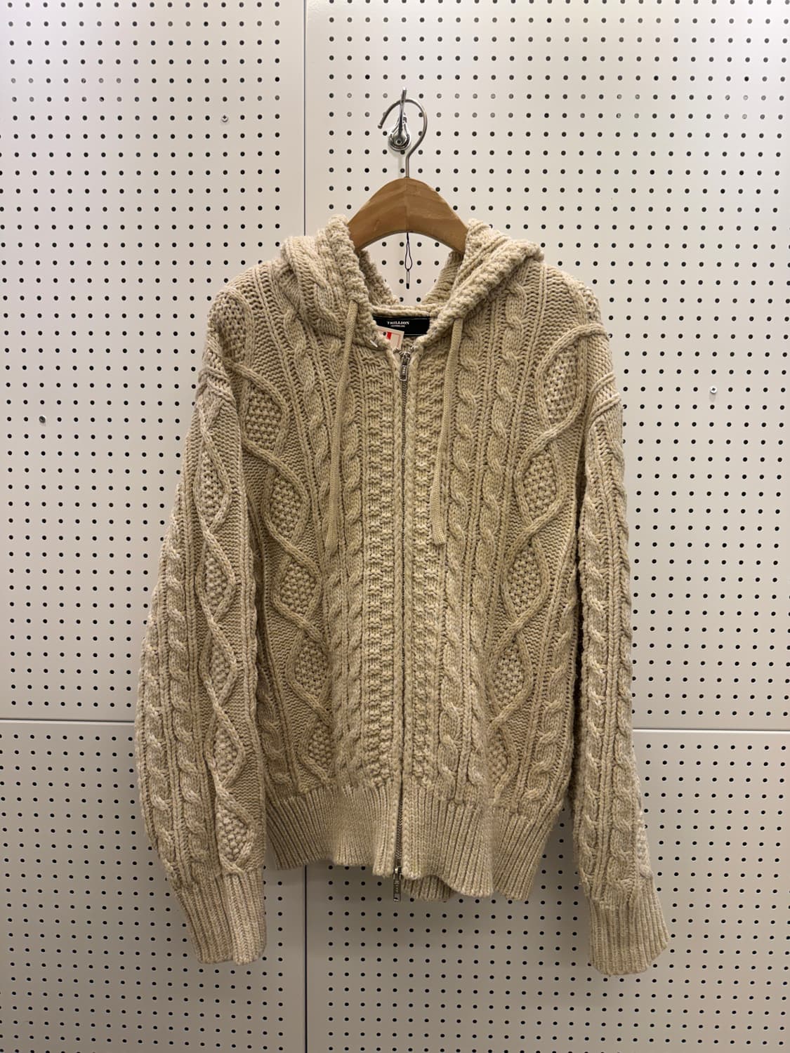 트릴리온 케이블 니트 집업 후드 베이지 U421 상품이미지2
