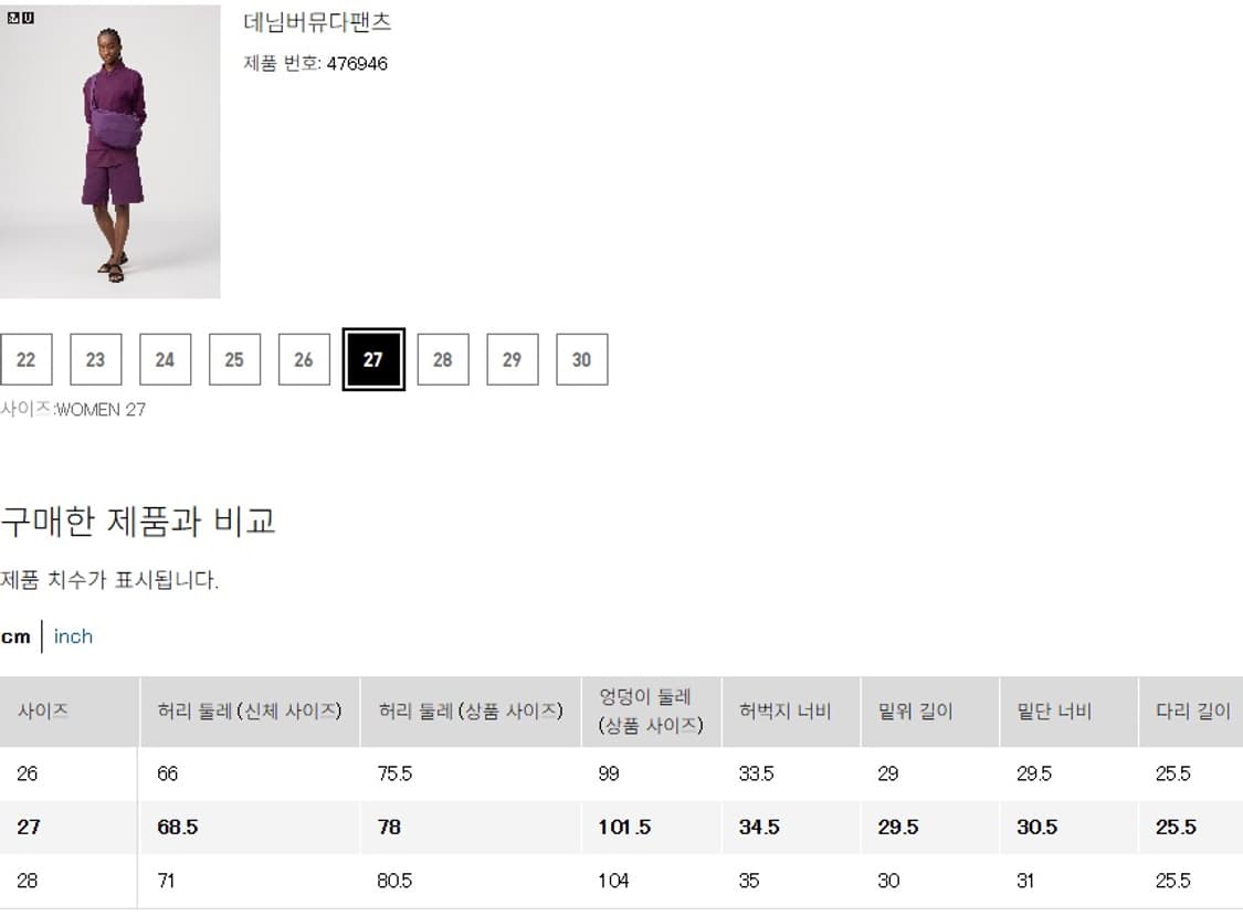 (새상품) 유니클로 데님버뮤다팬츠 상품이미지3
