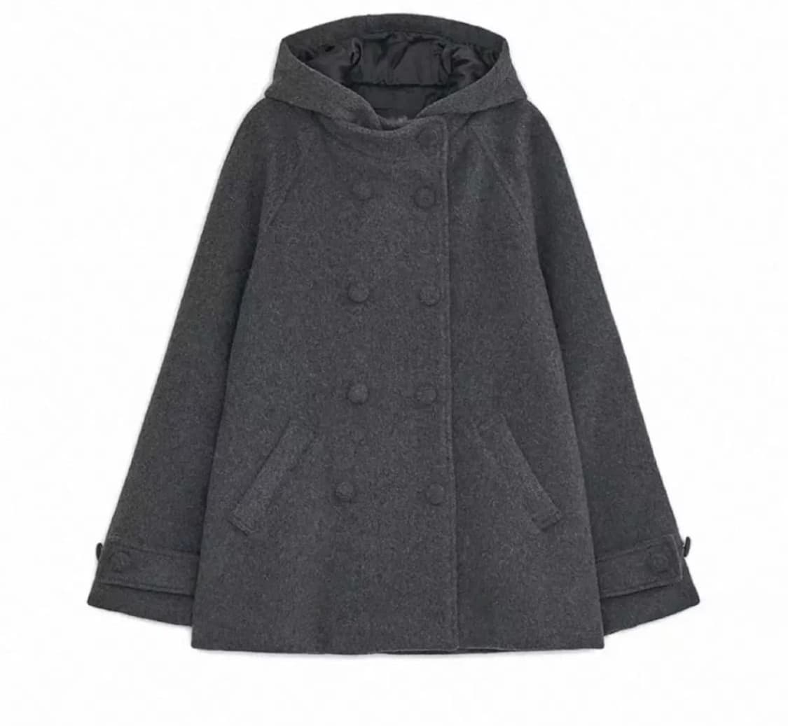 허그유어스킨 후드 하프 코트 차콜 상품이미지1