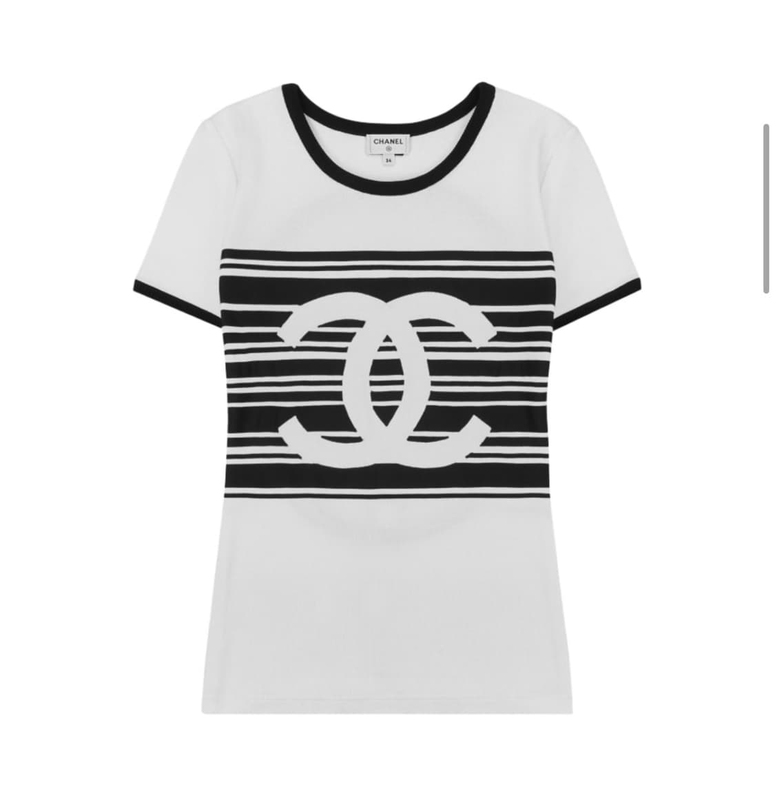 (W34) 23C샤넬 탑 자수 립드 코튼 저지 화이트 블랙 반팔 상품이미지3