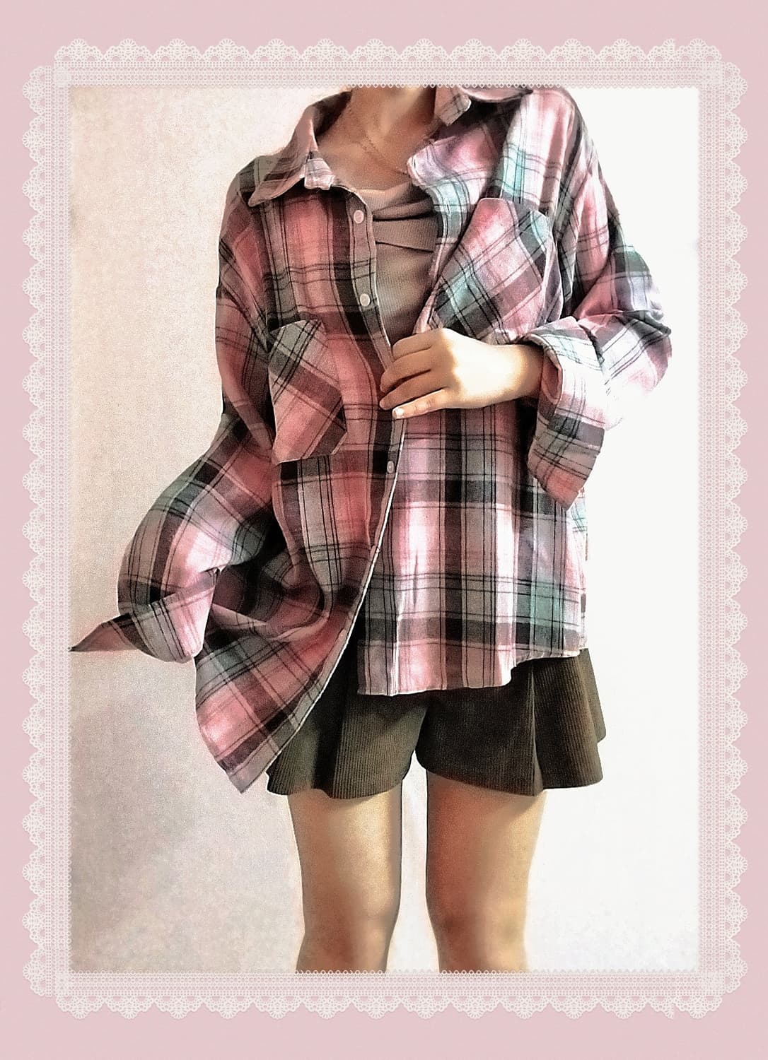 🌸 핑크 체크 루즈핏 셔츠 🍓 일본 빈티지 남방 상품이미지1