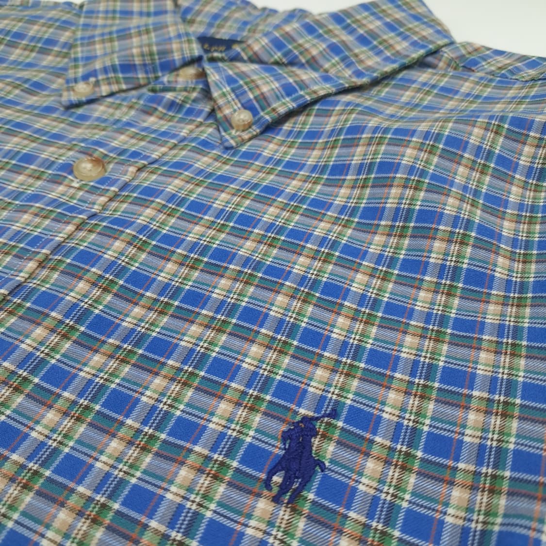Co897 XL 폴로 랄프로렌 블루옐로우 스몰체크 긴팔 셔츠 남방 상품이미지6