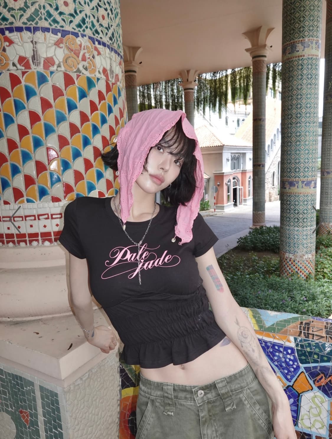 (새상품) 페일제이드 스모크 셔링 핑크 로고 티 블랙 S 상품이미지1