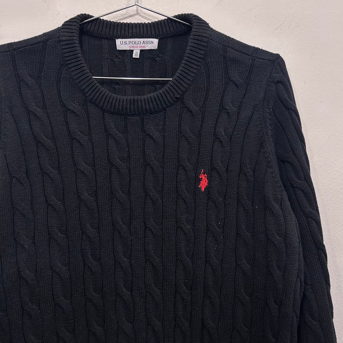 US POLO ASSN 자수로고 꽈배기 코튼 니트 상품이미지1