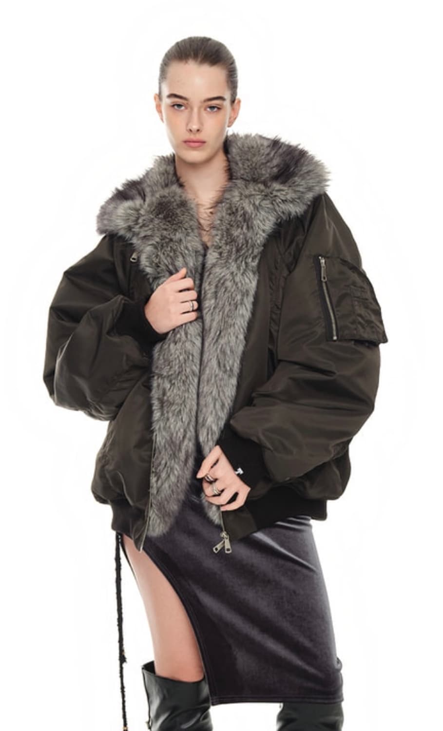 투머치택스 FAUX 퍼 봄버자켓 챠콜 S 상품이미지4