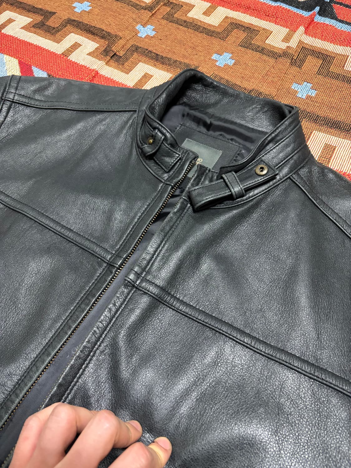 105) 00s 빈티지 카우하이드 소가죽 레더자켓 다크 그레이 상품이미지4
