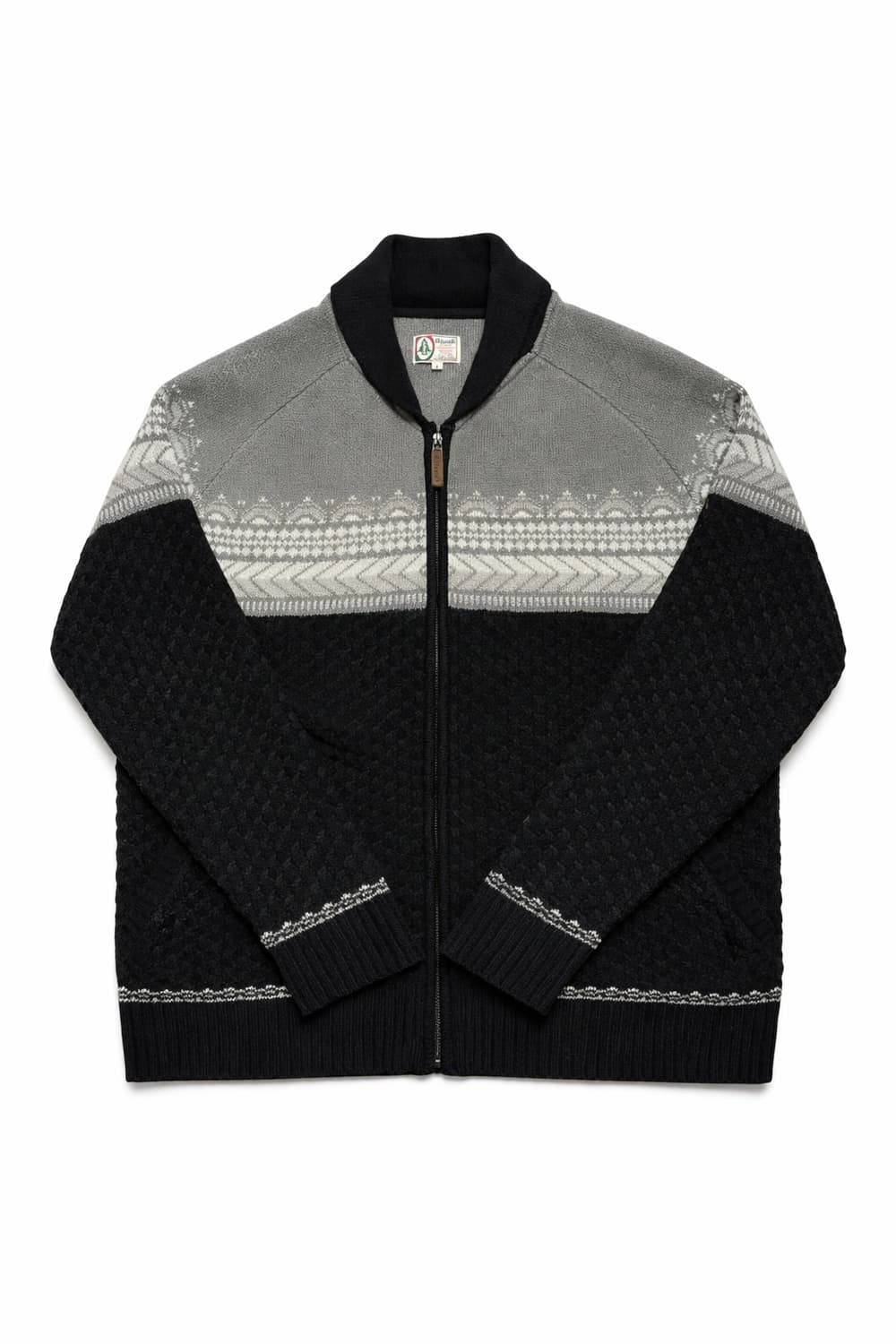 90s~00s WOODS 우즈 캐나다 빈티지 블랙그레이 노르딕 니트 집업 상품이미지1