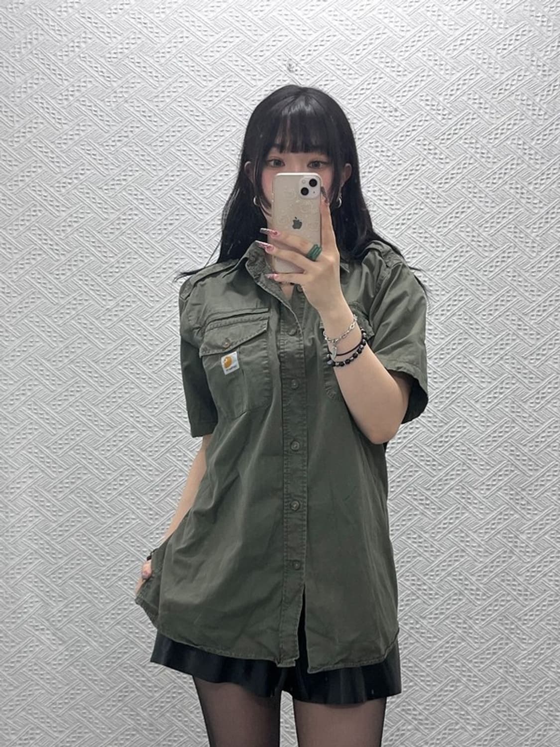 칼하트 빈티지 밀리터리 사파리 말차카키 워크 셔츠 L C12028 상품이미지1