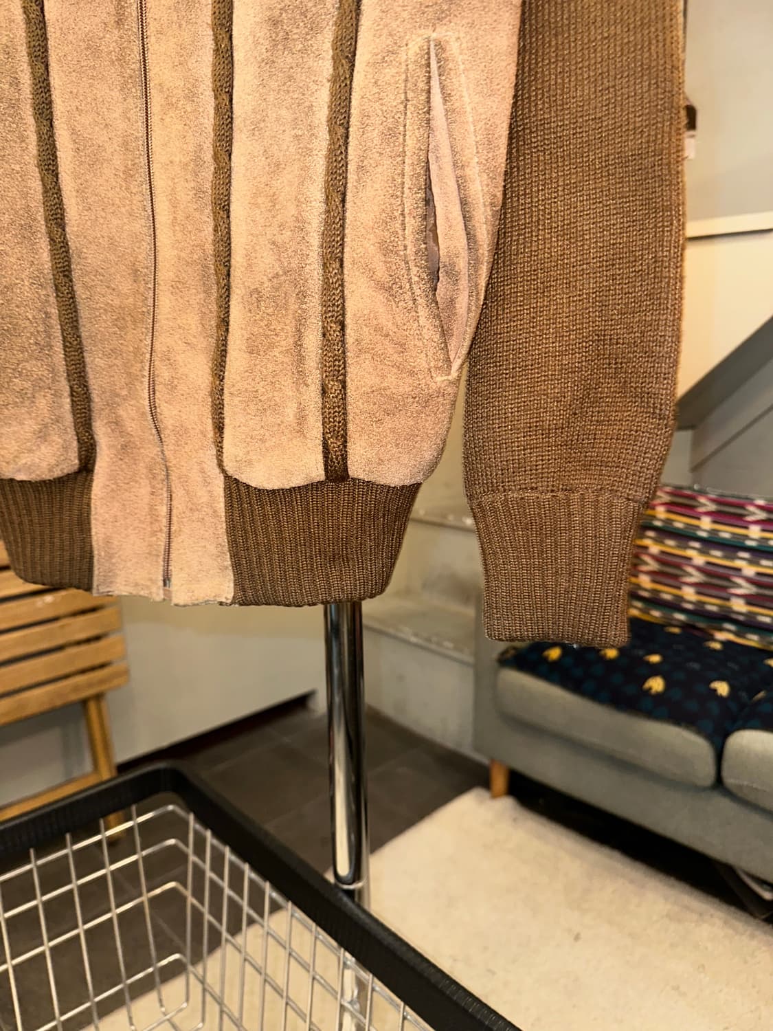 90’s Japanese Cow-suede aged knit jacket 상품이미지9