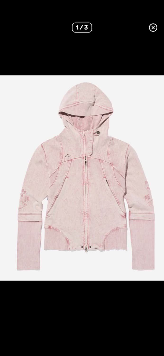 (W) 미스치프 컷 오프 후드 워시드 핑크 브라운 후드집업 상품이미지1