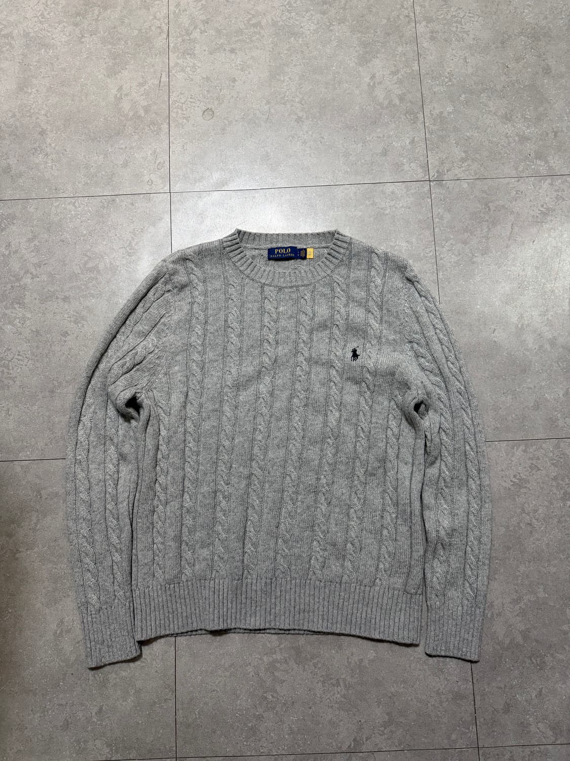 랄프로랜 폴로 그레이컬러 빈티지 케이블 코튼 니트  100size   상품이미지1