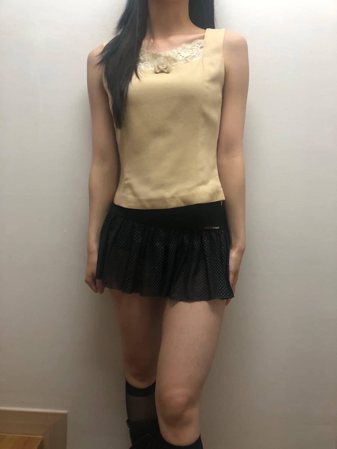 빈티지 베이지 리본 슬리브리스 상품이미지2