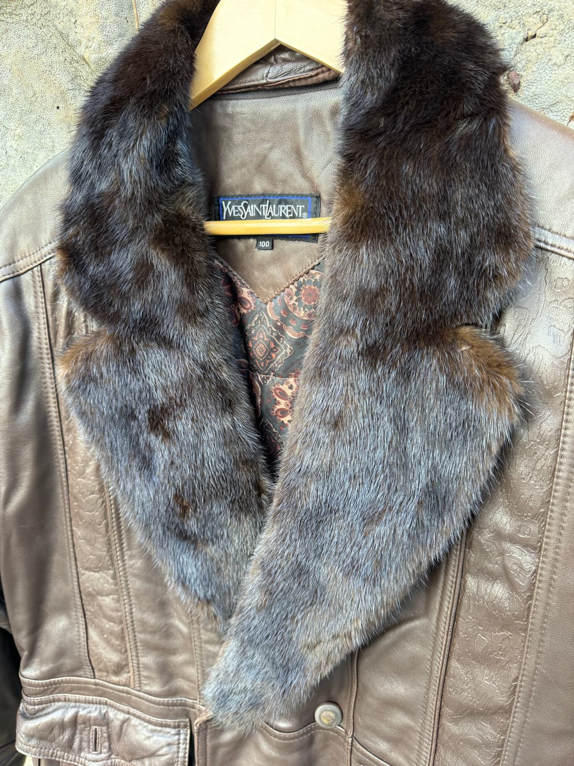 90s 입생로랑 양가죽 밍크털 빈티지 가죽 자켓 카코트 상품이미지4