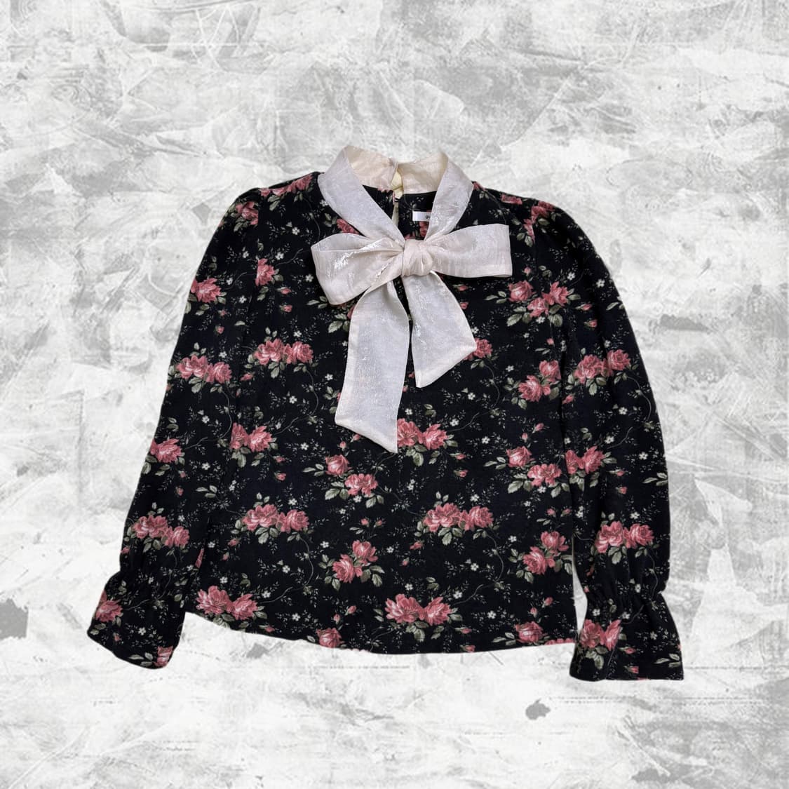 빈티지 로즈 화이트 리본 블랙 블라우스 상품이미지1