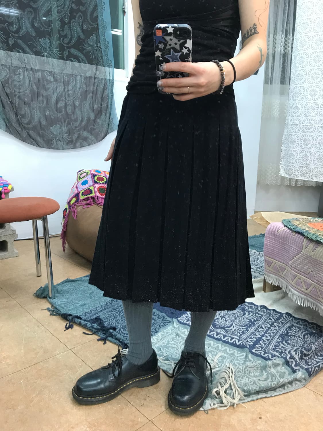 빈티지 블랙 모직 미디테니스스커트  상품이미지1