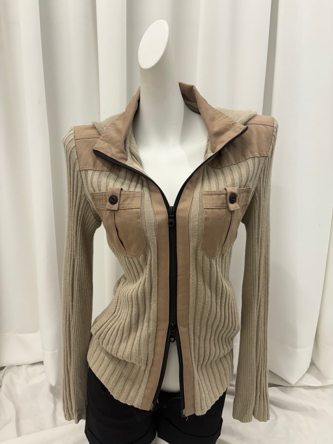 y2k 투웨이 골지 하이넥 집업 상품이미지1