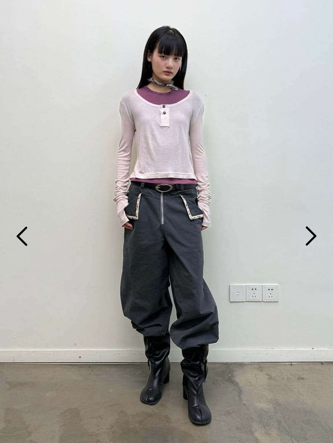 Neverseez 비즈 코튼 오버올 와이드 벌룬 팬츠 상품이미지2