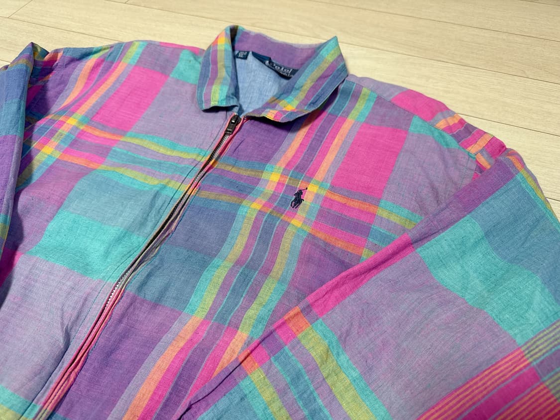 90s 폴로 랄프로렌 체크 블루종(XL) 상품이미지4