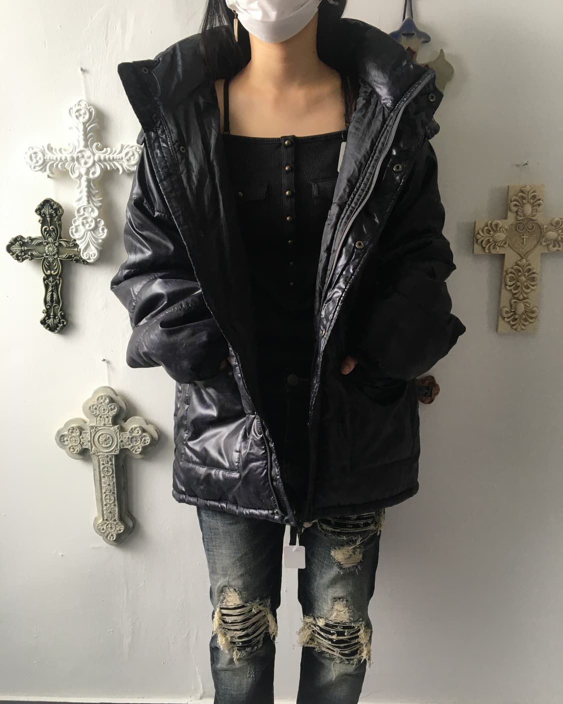 Fake fur hood lettering printing jumper 상품이미지8