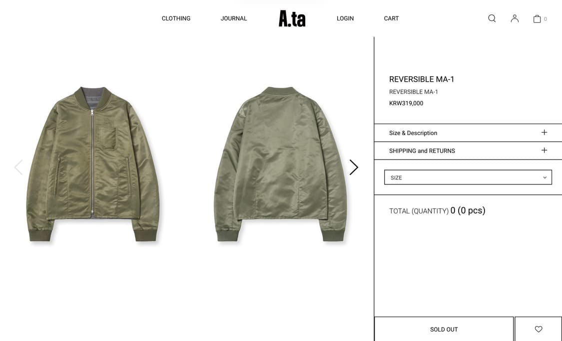 a.ta REVERSIBLE MA-1 L 상품이미지1