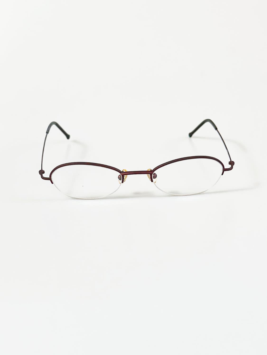 버건디 메탈 오벌 반무테 프레임 빈티지 안경 상품이미지2