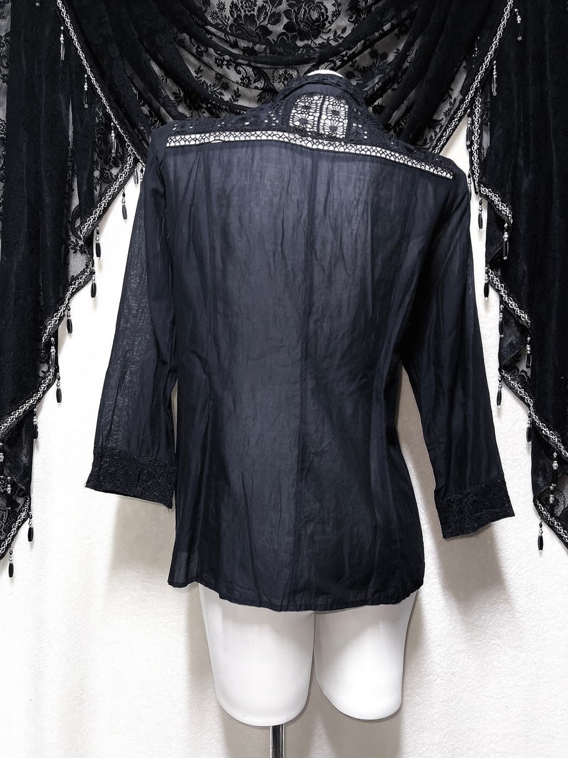 오리엔탈 고스펑크 고딕 레이스 펀칭 블랙 블라우스 중티 다크페어리 핀터 상품이미지8