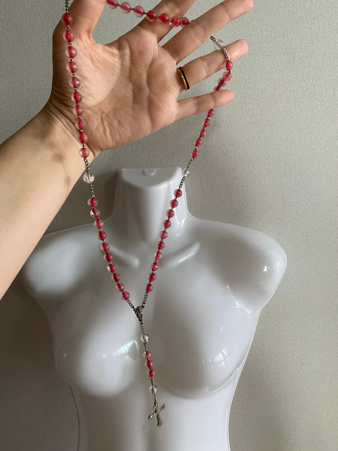 이태리 inri 빈티지 묵주 목걸이 엔젤룩 로사리오 핑크 상품이미지7