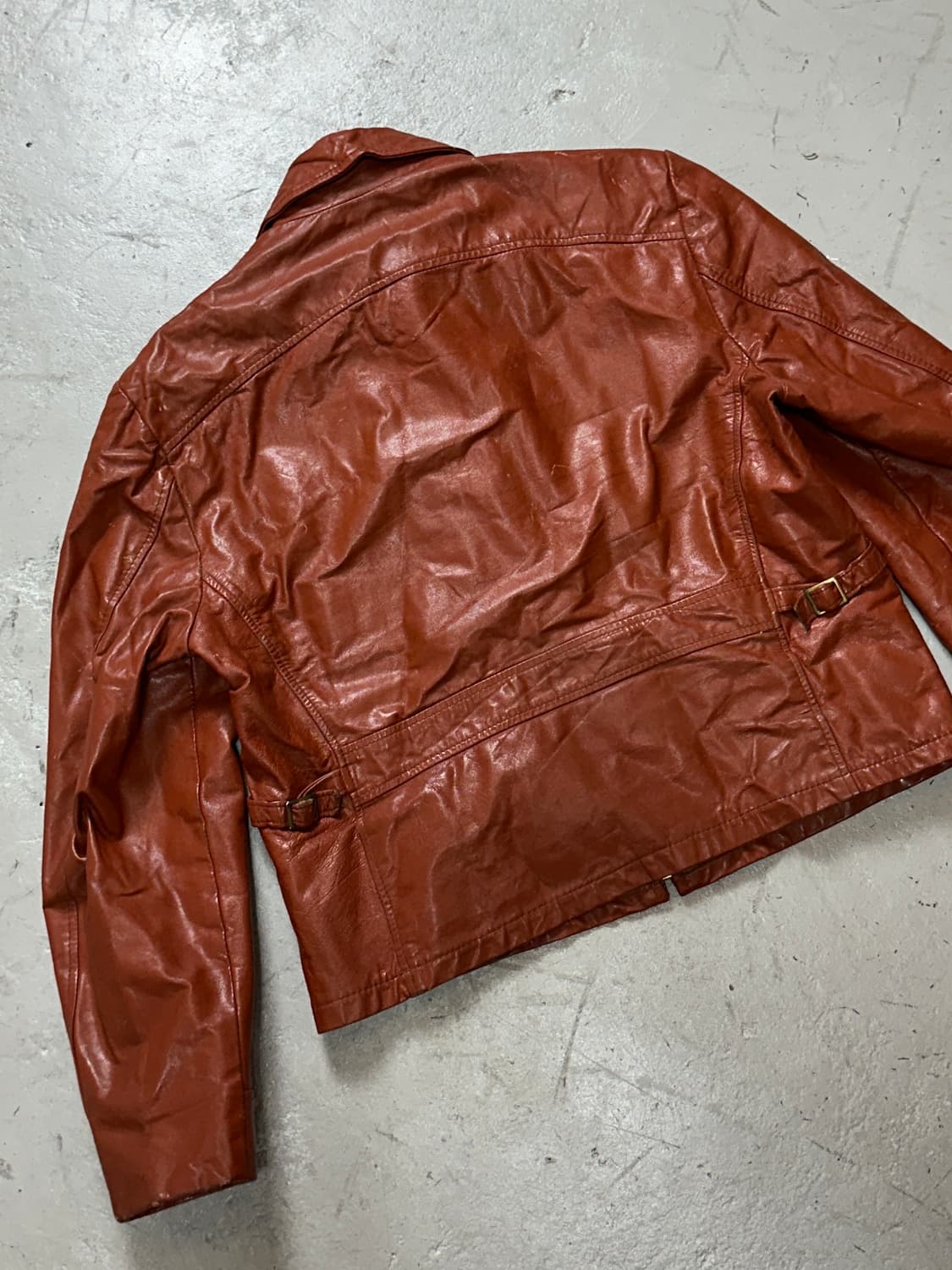 80's 빈티지 오렌지 레더 크롭 자켓 빈티지 가죽자켓 상품이미지6