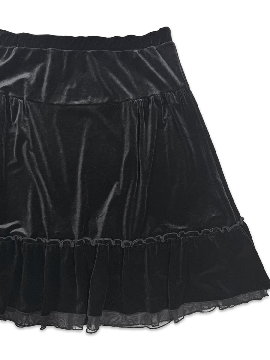 빈티지 블랙 벨벳 프릴 미디 스커트 상품이미지2