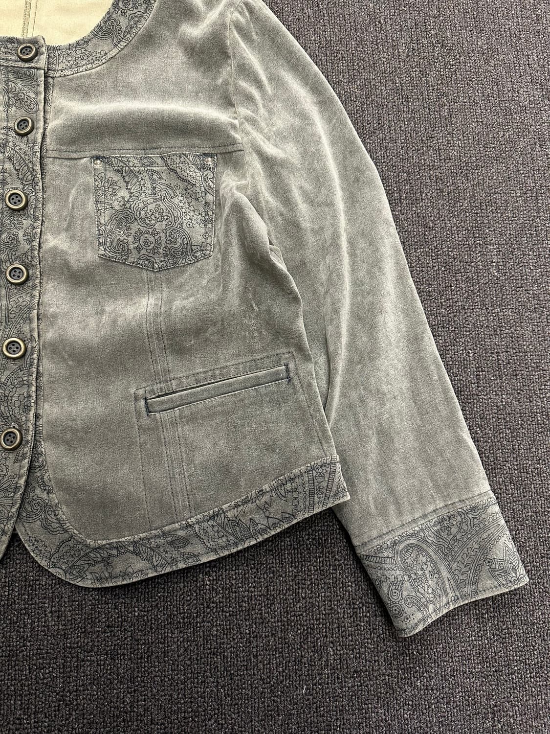 15)Japanese vintage 여성 벨벳 패턴 디테일 라운드넥 자켓 상품이미지4