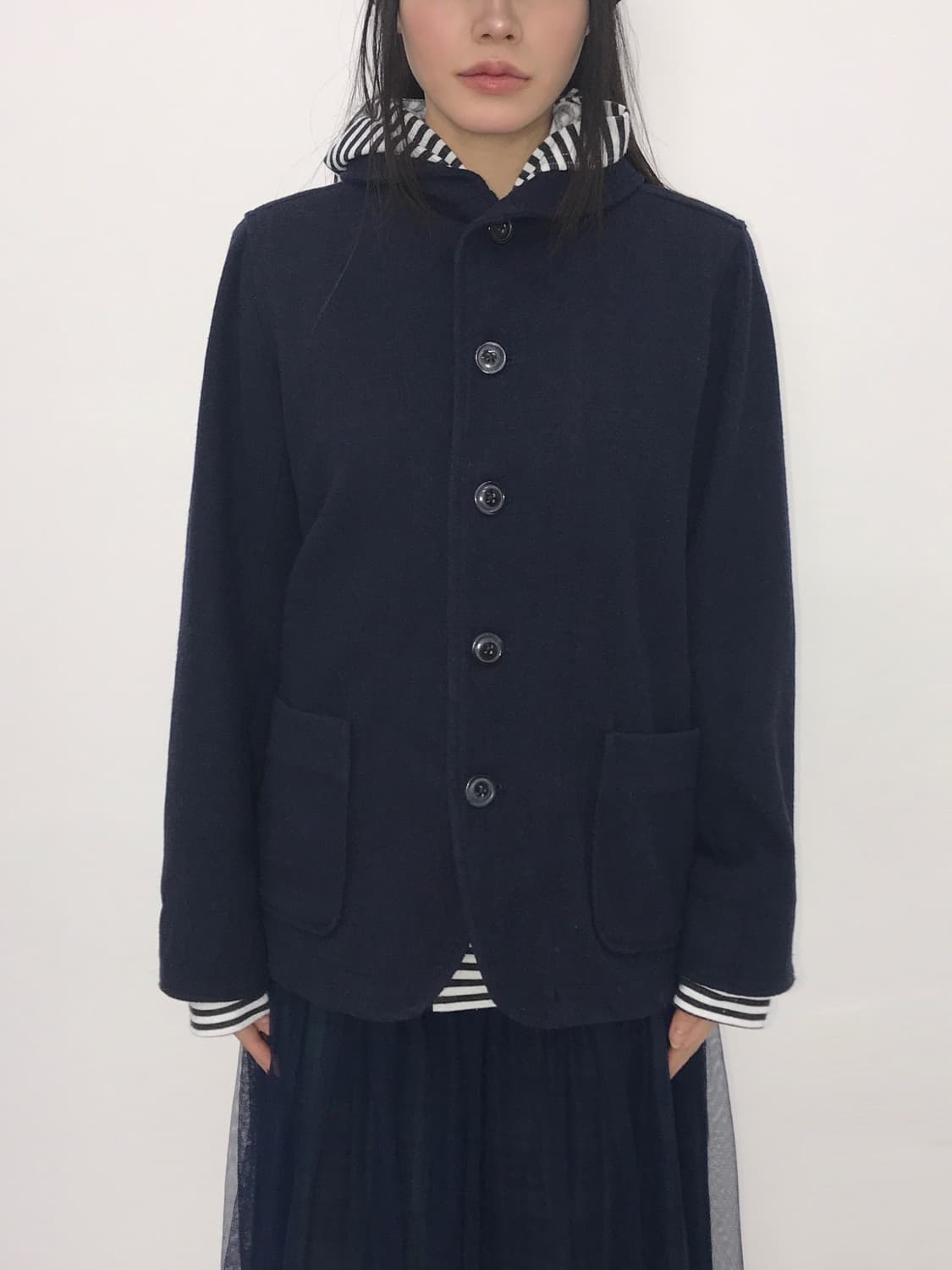 Jpn Navy Shawl Collar Wool-Blend Coat 상품이미지2