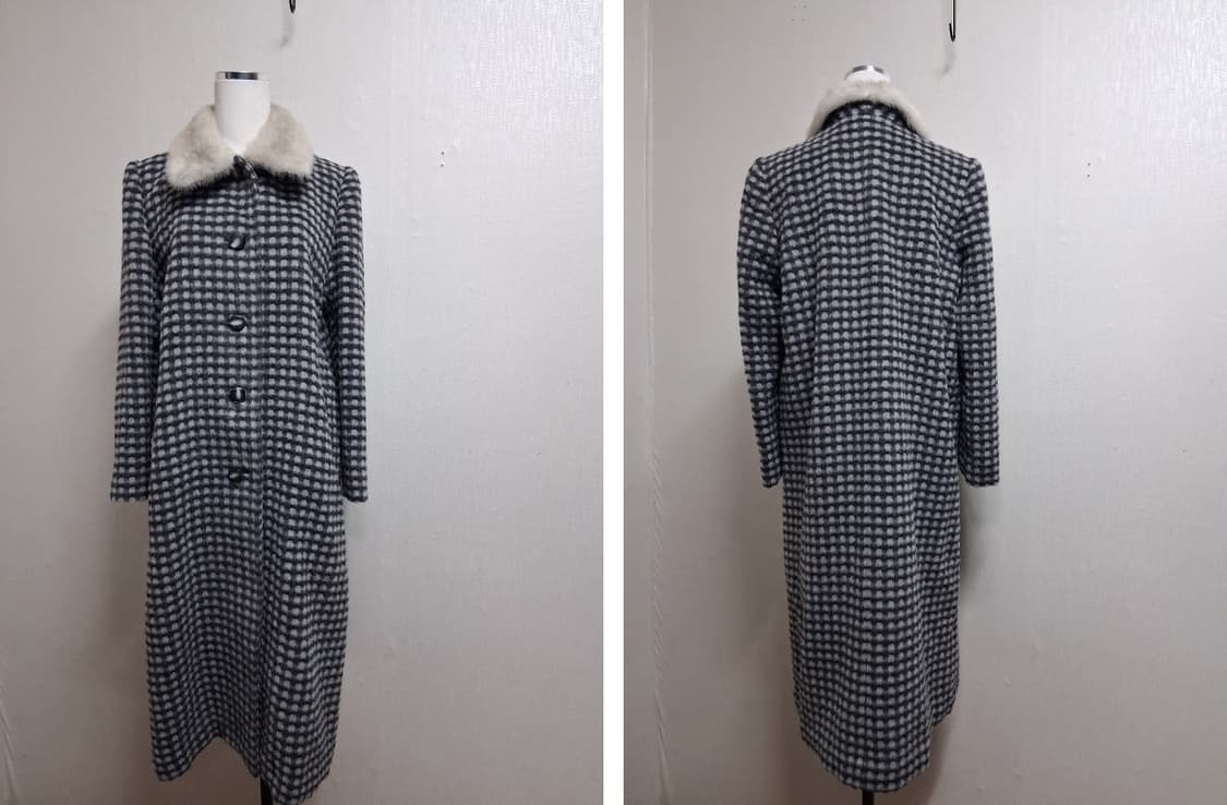 BELLE VOGUE 알파카롱코트 밍크카라 그레이검정체크 66 고품질 상품이미지3