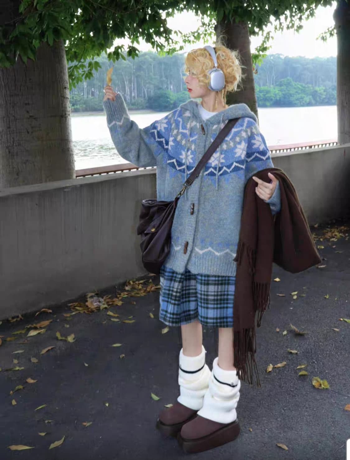 노르딕 패턴 니트 가디건 하늘색 타오바오 직구 에이블리 상품이미지2